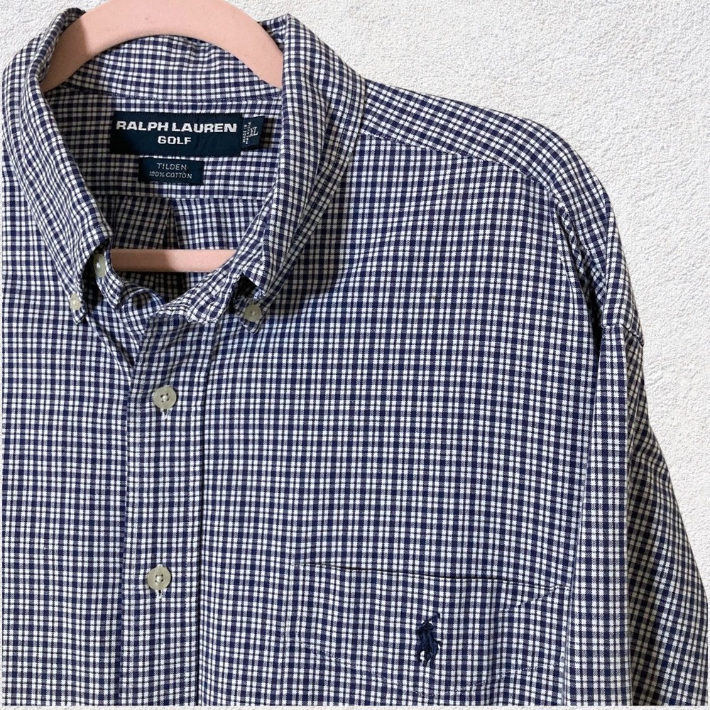 Ralph Lauren Golf Men XL Tilden Check Shirt Blue White Cotton Button Down Preppy